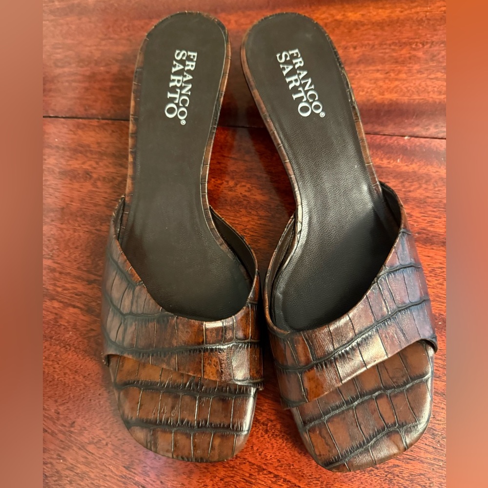 Franco Sarto Leather Mule Croc Embossed Slip On Sandal Brown Women’s Size 71/2M - Picture 3 of 7